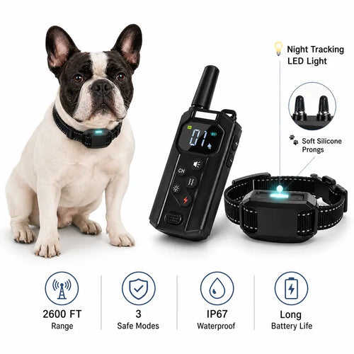 Automatic Dog Bark Collar for All Breeds - 2600Ft Remote Range, Night LED Light, IP67 Waterproof, Security Lock, 3 Safe Modes, Rechargeable Smart Behavior Correction Training Collar, Bark Collars