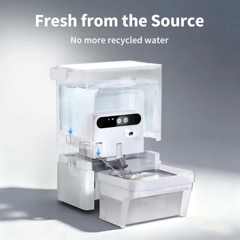 PETKIT Eversweet Ultra AI Camera Pet Water Fountain - 5L/169Fl Oz Filter-Free Automatic Fountain with 140° Wide-Angle Lens, 5G Wifi, App Control, Wastewater Separation, End-To-End Encrypted, Spring Flow, Cubes, Abs+Steel, Hydration Track for Pet