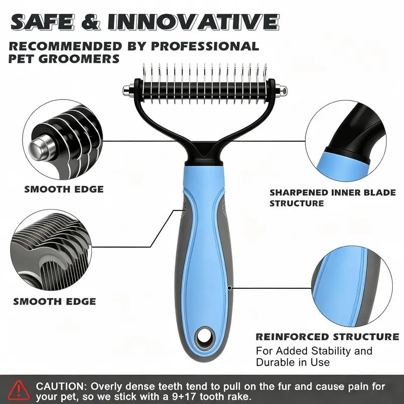 3-Piece Stainless Steel Grooming Comb Set for Dogs and Cats - Ergonomic Non-Slip Handle, Undercoat Rake, Fine-Toothed Face Comb, and Easy Detangling Brush for All Breeds
