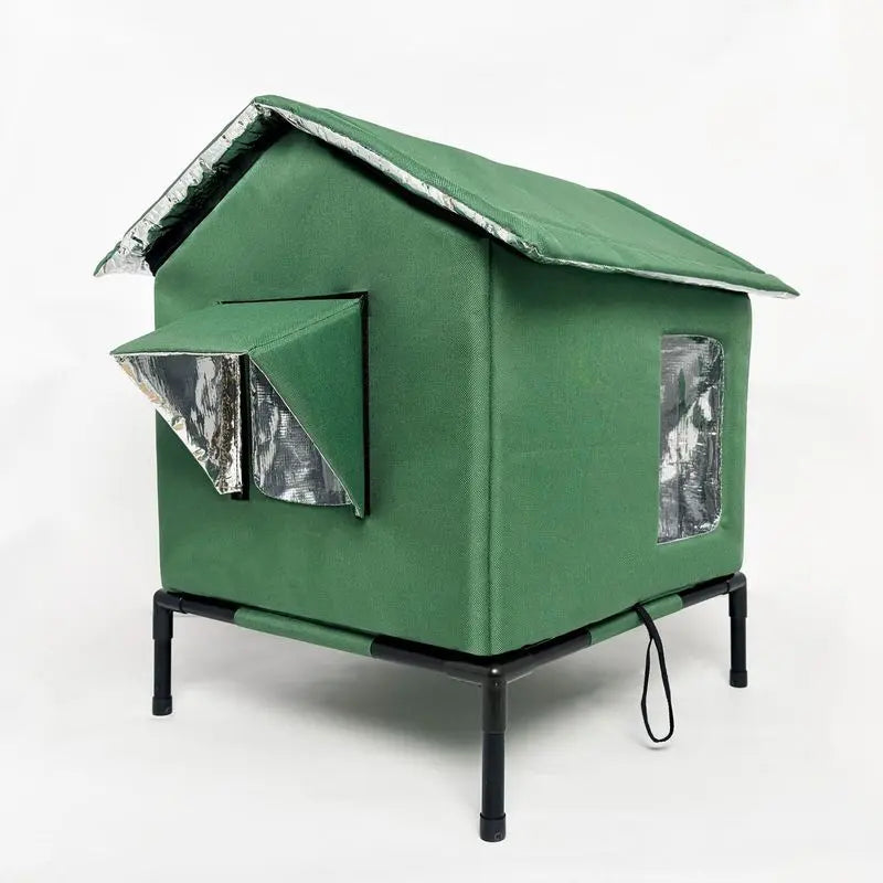 Elevated Waterproof Outdoor Cat House - Foldable Portable 4-Season Shelter for Stray Cats, Weatherproof Cat Villa