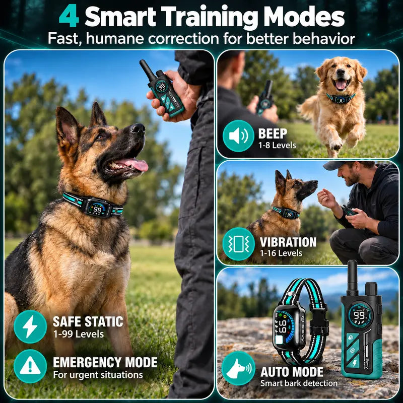 Sevy 2-Pack 2-In-1 Safe Dog Training Shock Collars - 3300FT Range, Waterproof, 4 Modes (Beep,Vibration,Static Shock,Auto Bark), 5-Stage Progressive Correction, Color Screen Remote, Rechargeable, Hiking Compatible for All Dog Sizes