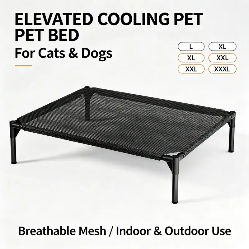 Classical Plain Elevated Pet Cooling Bed - Aluminum Frame, Breathable Mesh Fabric, Heat Relief, Multi-Size, Human-Sized for Indoor-Outdoor Dogs & Cats