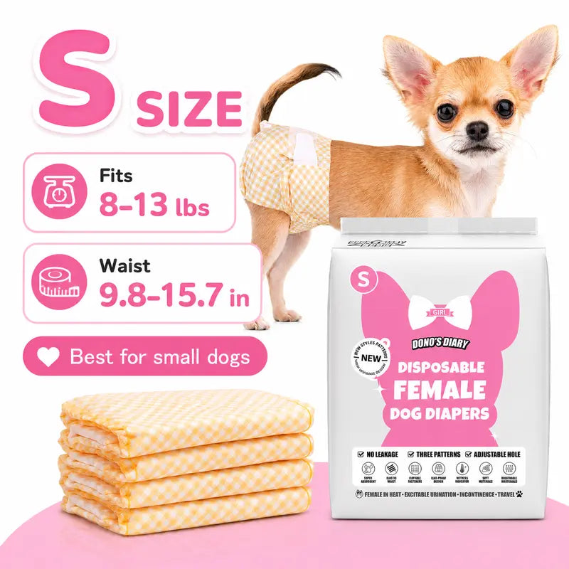 2‑Pack Disposable Dog Wraps(20Ct), Absorbent Doggie Diapers, Rapid-Dry Leak-Proof Puppy Diapers, Wetness Indicator Excitable Urination Incontinence, Comfortable Fit for Girl Dogs in Heat&Elderly Incontinence, Pet Essiential