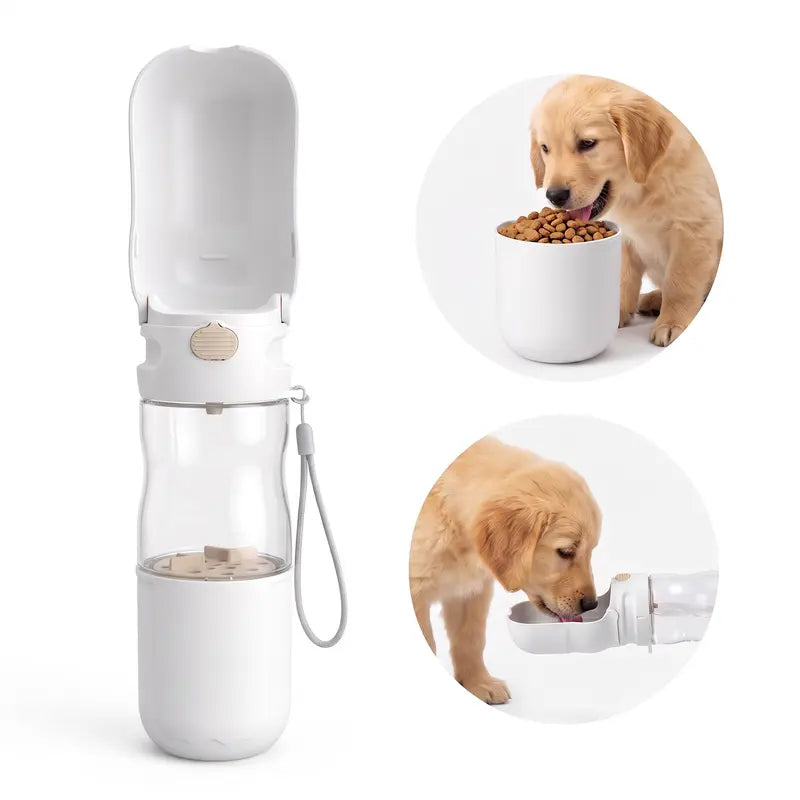 Portable Dog Travel Bottle with Food Storage, Leakproof Design, One-Touch Dispensing for Feeding and Hydration