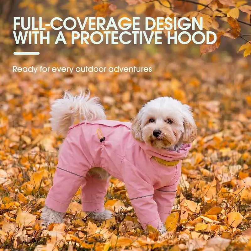 Kuoser Dog Raincoat - Waterproof Outdoor Pet Clothing with Reflective Stripes, Adjustable Hood, Leash D-Ring, 8-Leg Design, Lightweight Fabric for Hikes, Full-Body Coverage for Small/Medium/Large Dogs (Pink, Black)