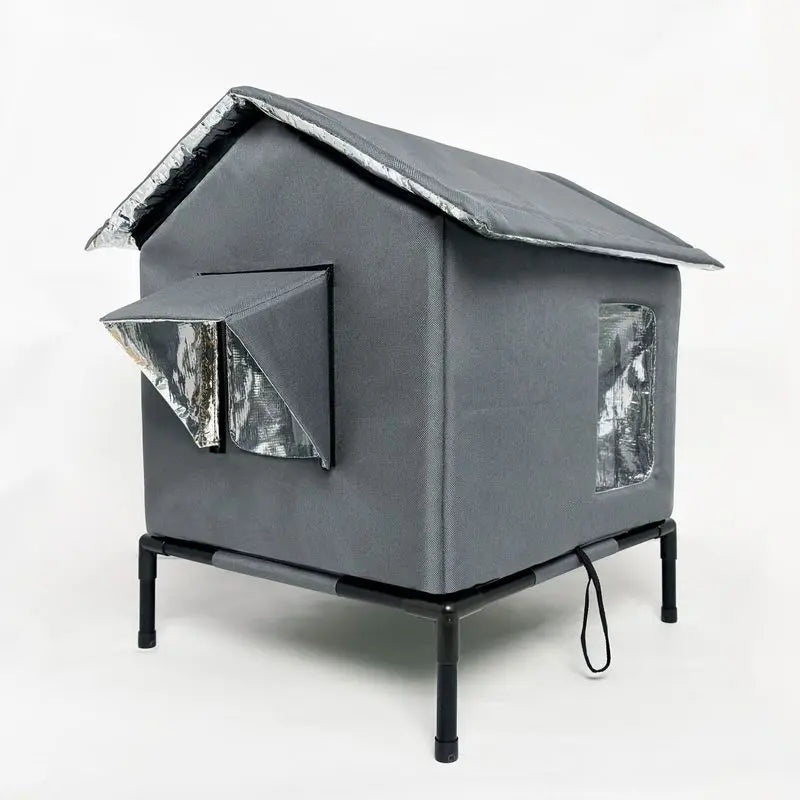 Elevated Waterproof Outdoor Cat House - Foldable Portable 4-Season Shelter for Stray Cats, Weatherproof Cat Villa