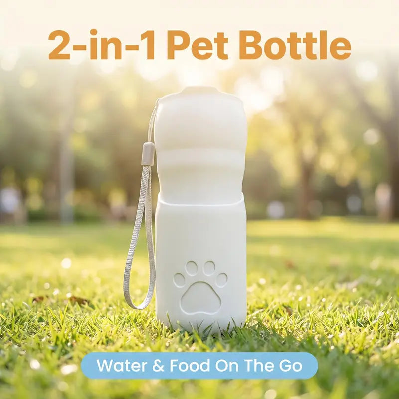 Portable Dog Travel Bottle with Food Storage, Leakproof Design, One-Touch Dispensing for Feeding and Hydration