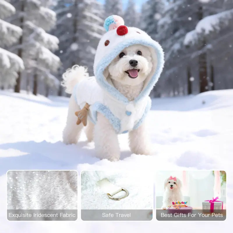 Snowman Christmas Pet Costume - Soft Warm Plush Hooded Outfit with D-Ring Leash Hole for Small/Medium Dogs & Cats, Winter Holiday Apparel