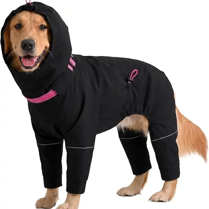 Kuoser Dog Raincoat - Waterproof Outdoor Pet Clothing with Reflective Stripes, Adjustable Hood, Leash D-Ring, 8-Leg Design, Lightweight Fabric for Hikes, Full-Body Coverage for Small/Medium/Large Dogs (Pink, Black)