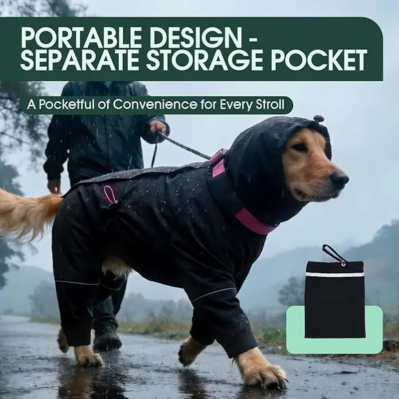 Kuoser Dog Raincoat - Waterproof Outdoor Pet Clothing with Reflective Stripes, Adjustable Hood, Leash D-Ring, 8-Leg Design, Lightweight Fabric for Hikes, Full-Body Coverage for Small/Medium/Large Dogs (Pink, Black)