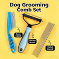 3-Piece Stainless Steel Grooming Comb Set for Dogs and Cats - Ergonomic Non-Slip Handle, Undercoat Rake, Fine-Toothed Face Comb, and Easy Detangling Brush for All Breeds