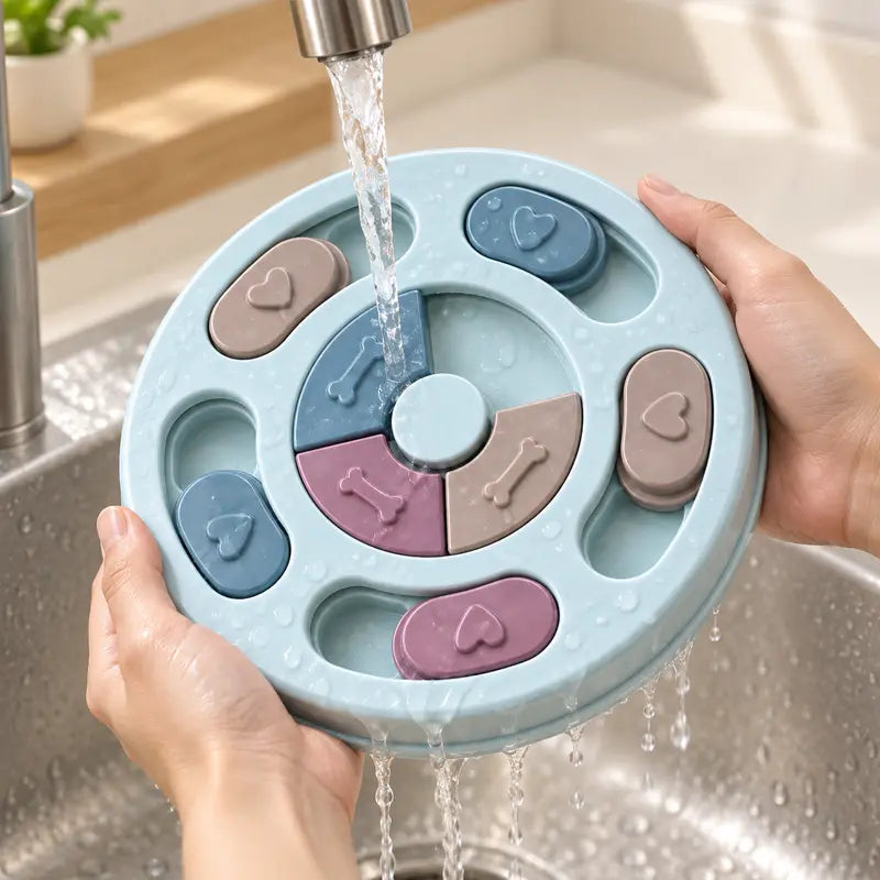Plastic Interactive Dog Puzzle Toy with round Shape Sliders - Slow-Feed Bowl, Mental Stimulation Treat Dispenser for Puppies, Slow Eating & Boredom Relief