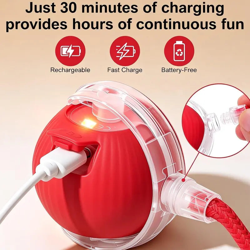 Interactive Usb-Rechargeable Smart Rolling String Cat Toy Ball - Light-Up, Quiet Adjustable Mode, Bite-Wear Resistant, Shatterproof, Non-Toxic, Replaceable Wavy-Texture Shell, 8-Color Indoor Kitten Hunting Toy with Bird Sound Automatic Moving