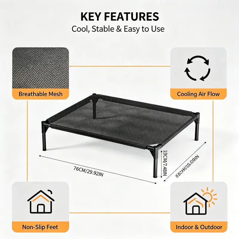 Classical Plain Elevated Pet Cooling Bed - Aluminum Frame, Breathable Mesh Fabric, Heat Relief, Multi-Size, Human-Sized for Indoor-Outdoor Dogs & Cats