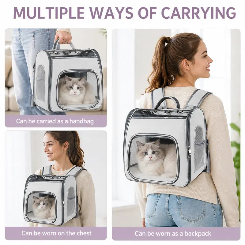 EGFSK Breathable Mesh Cat Carrier Backpack Set Pack, Pet Travel Carrier with Adjustable Harness-Leash, Airflow Vents, Easy Access Dual Zips, Removable Pad for Cats & Small Dogs up to 12 Lbs, Gray