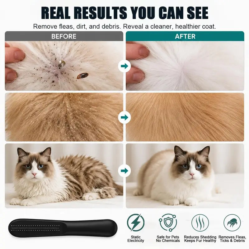 Stainless Steel Flea Comb for Dogs & Cats - Steel Teeth Shedding Combs & Brushes, Effective Grooming Tool for Fur Detangling, Travel-Size for Small/Large Pets, Long/Short Hair Removal