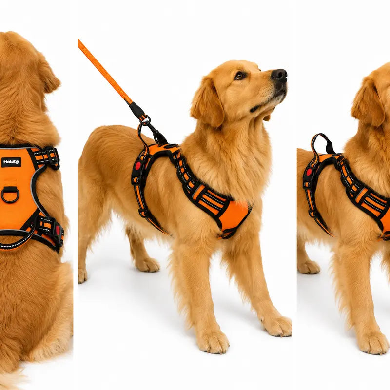 HELETY 3-In-1 No-Pull Dog Vest Harness Set with Padded Handle, Dog Harness, Leash and Poop Bag Holder, Adjustable for Small, Medium & Large Dogs, Harness & Leash