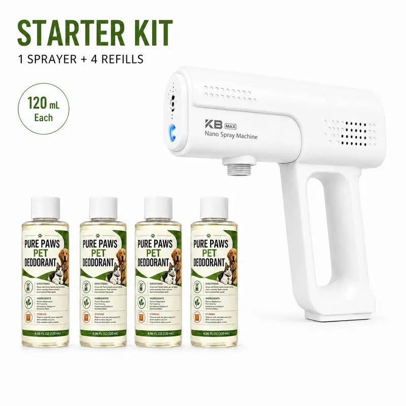 Pure Paws Pet Odor Eliminator Kit - 1 Sprayer + 4 X 120 Ml Refills for Effective Pet Deodorization