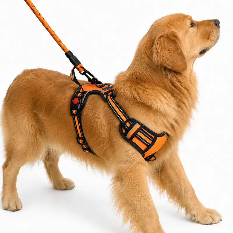 HELETY 3-In-1 No-Pull Dog Vest Harness Set with Padded Handle, Dog Harness, Leash and Poop Bag Holder, Adjustable for Small, Medium & Large Dogs, Harness & Leash