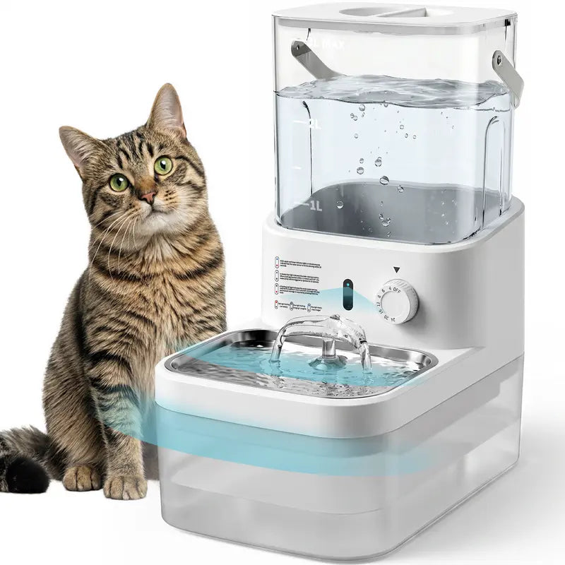 3L Filterless Cat & Small Dog Water Fountain, Cordless Automatic Pet Water Dispenser with Motion Sensor, Separate Clean & Used Water, No Replacement Filters Needed, 304 Stainless Steel Bowl