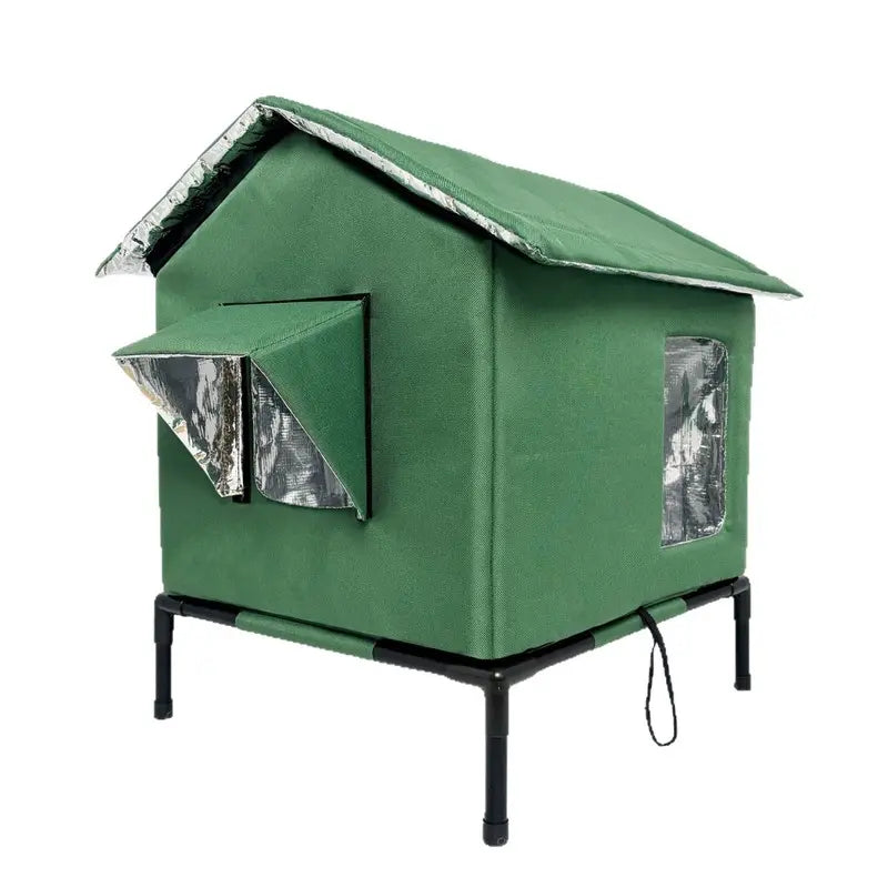 Elevated Waterproof Outdoor Cat House - Foldable Portable 4-Season Shelter for Stray Cats, Weatherproof Cat Villa