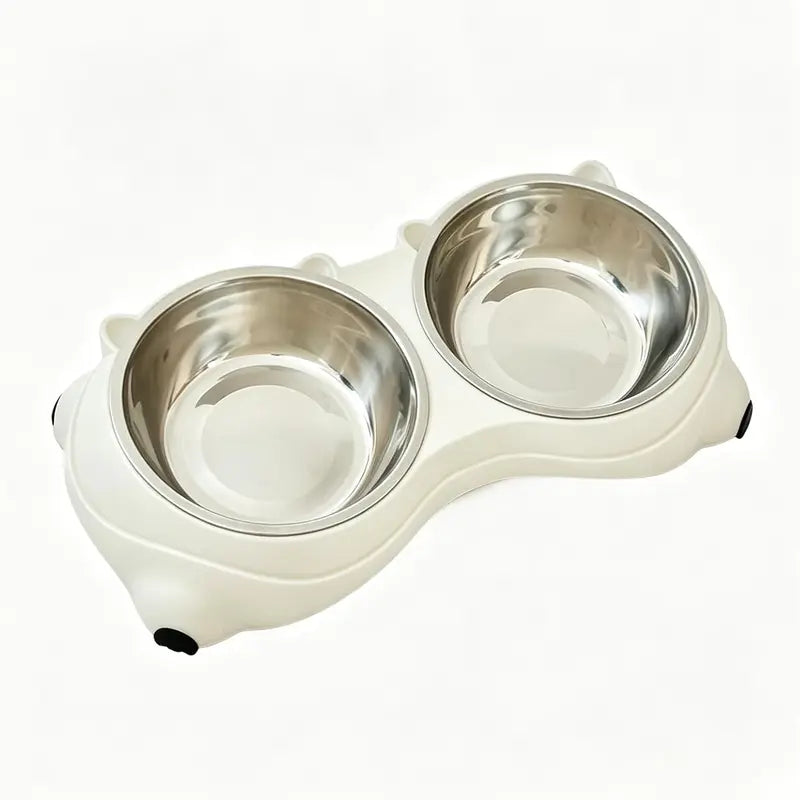 15° Tilted Raised Pet Feeding Set for Cats & Small Dogs, 2 Stainless Steel Containers, Non-Slip, Splash-Proof, Whisker-Friendly, Dishwasher Safe Indoor Recreation Gear
