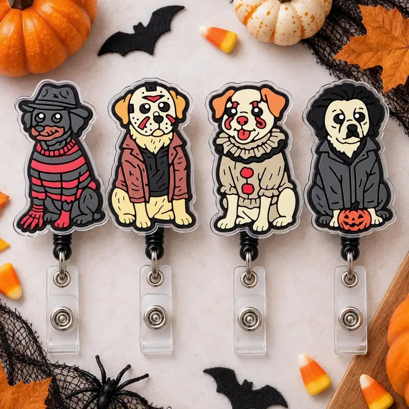 Halloween Dog Badge Reel, Spooky Puppy Retractable ID Badge Holder, Horror Pet Badge Clip, Nurse Teacher Halloween Gift