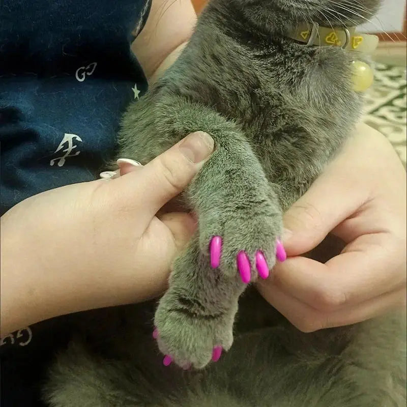 20Pcs High-Quality Rubber Cat Claw Covers - Soft Comfortable Pet Nail Protectors with Free Adhesive Glue, 1 Bag Nail Caps, Fits Snugly like a Glove, Safe Wear, Multi-Size for Kitten Grooming Supplies, Protects from Scratching