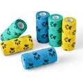 Pet Wrap, Self-Adhesive, Only Sticks to Itself, Non-Woven Tape for Dog Legs, Paws, Wounds, First Aid Cohesive Gauze for Horse, Cat, Bird, Animal, 6 Rolls, 2 Inch, Pawprints A