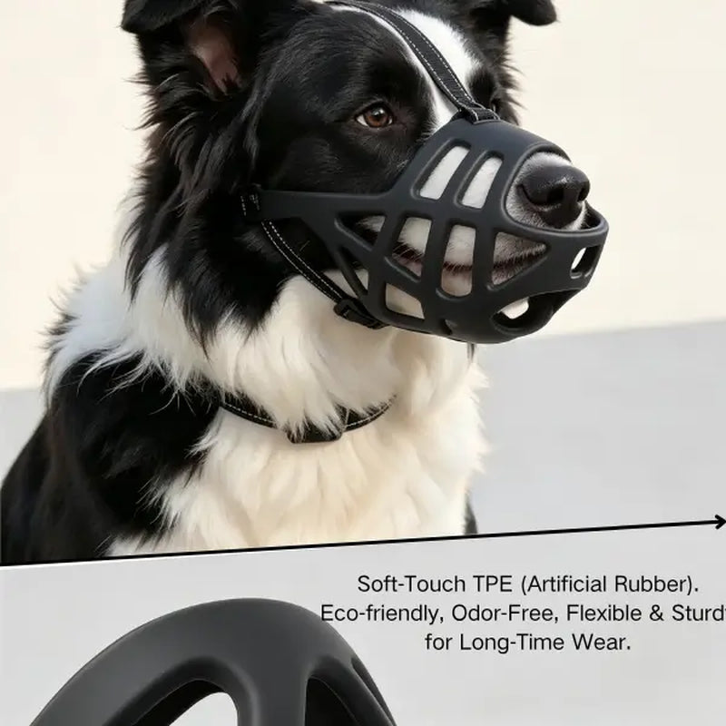 Dog Soft TPU Adjustable Basket Muzzle - Breathable, Humane Mouth Cover for Large/Medium/Small Breeds, Prevents Biting & Scavenging, Discourages Nipping, Allows Free Drinking (Fits Border Collie)