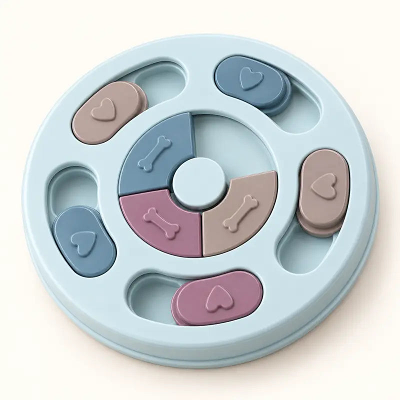 Plastic Interactive Dog Puzzle Toy with round Shape Sliders - Slow-Feed Bowl, Mental Stimulation Treat Dispenser for Puppies, Slow Eating & Boredom Relief