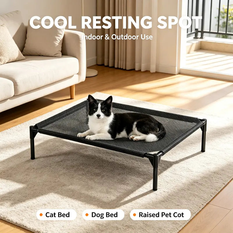 Classical Plain Elevated Pet Cooling Bed - Aluminum Frame, Breathable Mesh Fabric, Heat Relief, Multi-Size, Human-Sized for Indoor-Outdoor Dogs & Cats