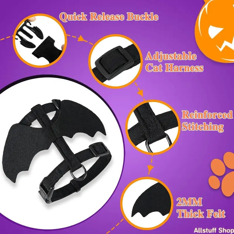 2026 New Unisex Fit Adjustable Bat Wing Mesh Vest Harness for Small Pets, Escape-Proof Soft Mesh Fabric Leash Set for Halloween Walks, Lightweight Walking Training Cosplay Outfit by Sohochic