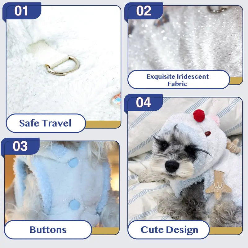 Snowman Christmas Pet Costume - Soft Warm Plush Hooded Outfit with D-Ring Leash Hole for Small/Medium Dogs & Cats, Winter Holiday Apparel