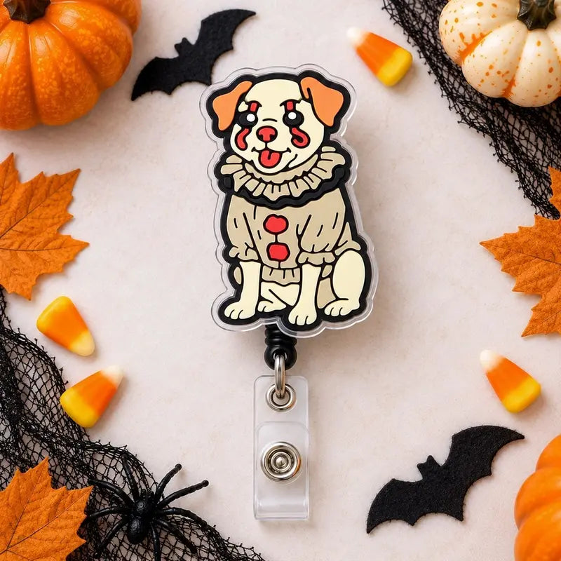Halloween Dog Badge Reel, Spooky Puppy Retractable ID Badge Holder, Horror Pet Badge Clip, Nurse Teacher Halloween Gift