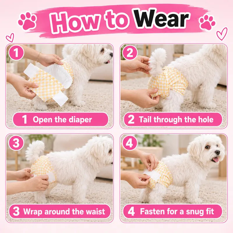 2‑Pack Disposable Dog Wraps(20Ct), Absorbent Doggie Diapers, Rapid-Dry Leak-Proof Puppy Diapers, Wetness Indicator Excitable Urination Incontinence, Comfortable Fit for Girl Dogs in Heat&Elderly Incontinence, Pet Essiential