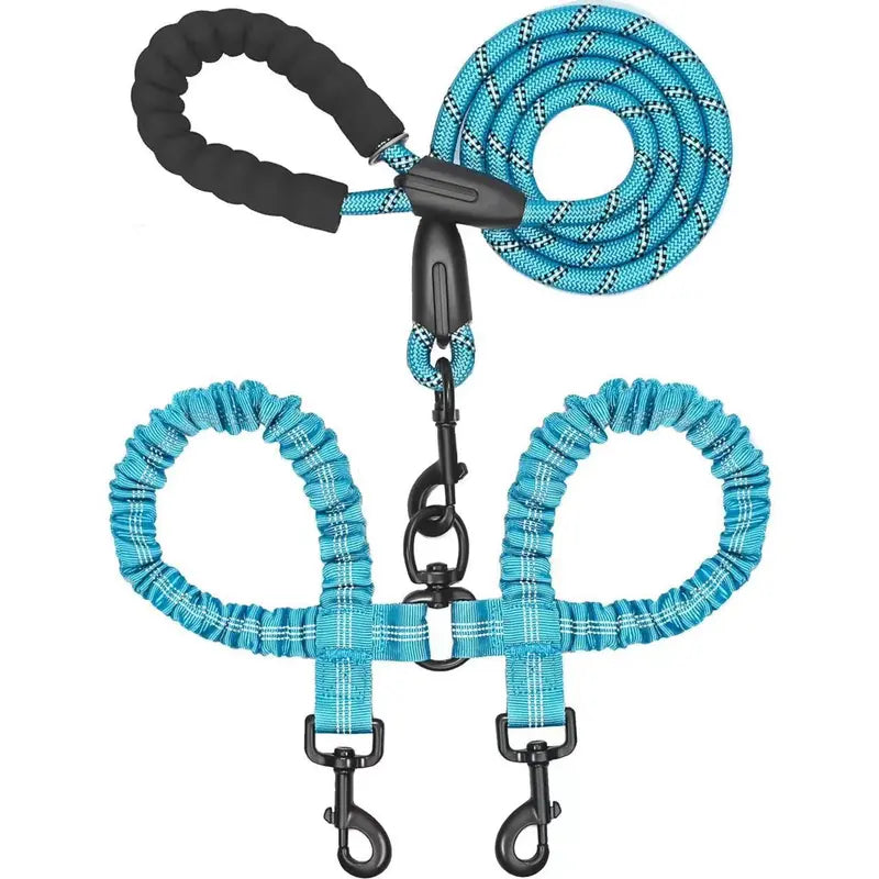 Double Dog Leash, 360° Swivel No Tangle Dual Leash for 2 Dogs, Heavy Duty Shock Absorbing Bungee Leashes with Comfortable Padded Handle & Reflective Stitching for Medium Large Dogs Walking Running Training, Black (25-150 Lbs)