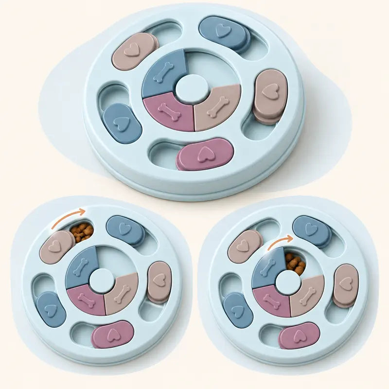 Plastic Interactive Dog Puzzle Toy with round Shape Sliders - Slow-Feed Bowl, Mental Stimulation Treat Dispenser for Puppies, Slow Eating & Boredom Relief