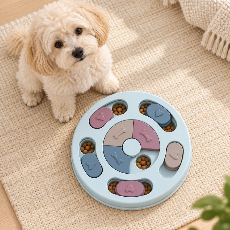 Plastic Interactive Dog Puzzle Toy with round Shape Sliders - Slow-Feed Bowl, Mental Stimulation Treat Dispenser for Puppies, Slow Eating & Boredom Relief