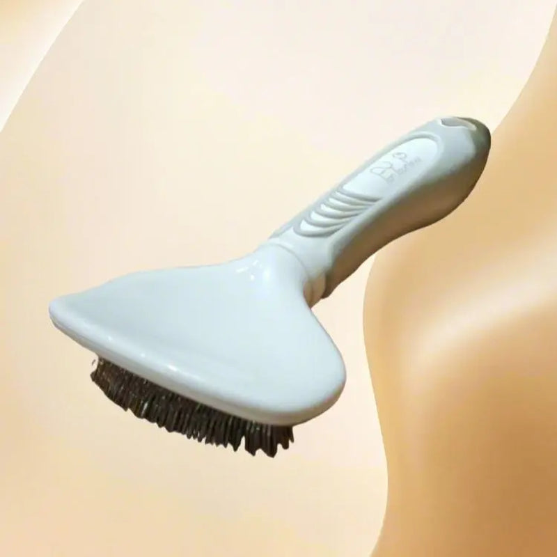 Rubber Slicker Brush for Dogs & Cats - Self-Cleaning Fine Needle Grooming Tool with Paw Print Cartoon Handle, Ergo Grip, Universal Fit for Floating Hair Shedding, Tangles, Thinning (Pet Hair Care Supplies)