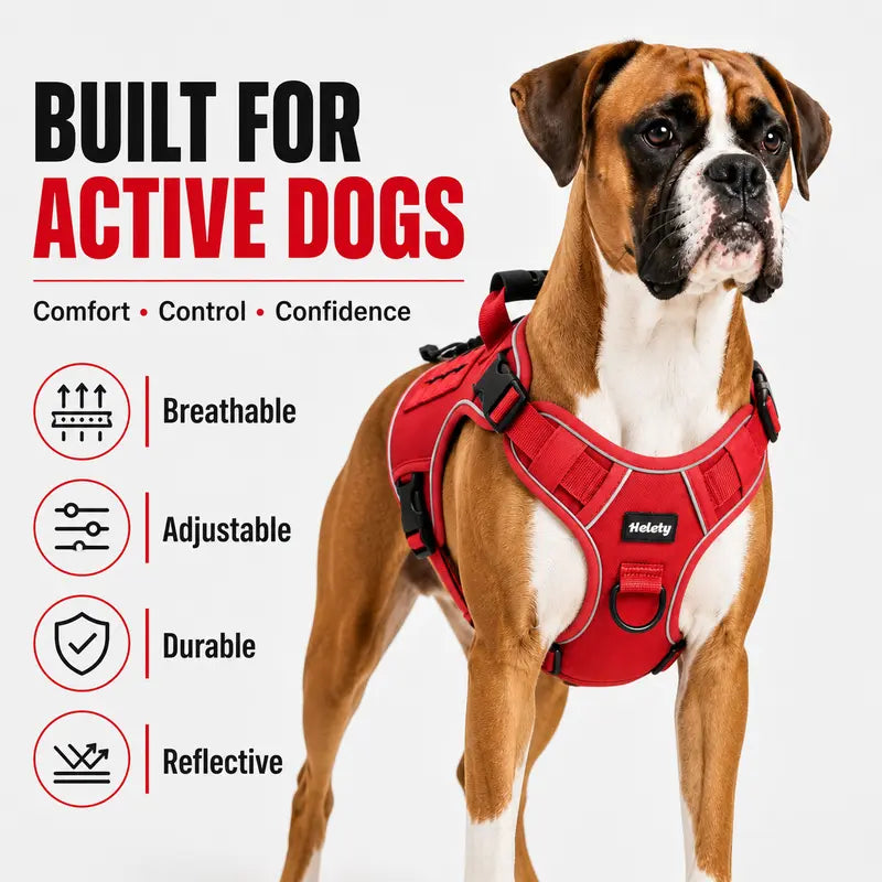 HELETY Dog 2-Piece Tactical Harness Set - No-Pull Reflective Adjustable Mesh+Polyester, Control Handle, Plush Corduroy Flexi Leash, Portable Water Bottle, Leather Bow Tie Collars for Small-Large Dogs, Escape-Proof Cat Safety Night Breakaway