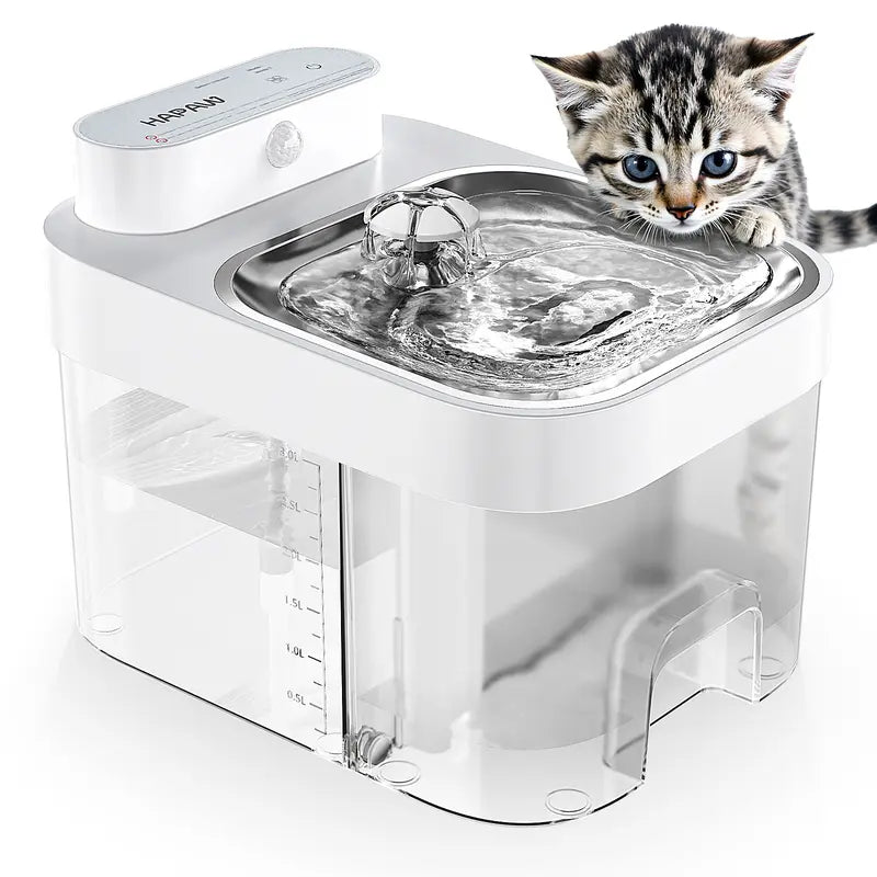 HAPAW Smart Cat Water Fountain - 3L Clean, 1.35L Wastewater Tanks (4.35L Total), 5000Mah Cordless, Filter-Free, 2 Flow Modes, App Remote Control for Multi-Cat Homes & Busy Owners