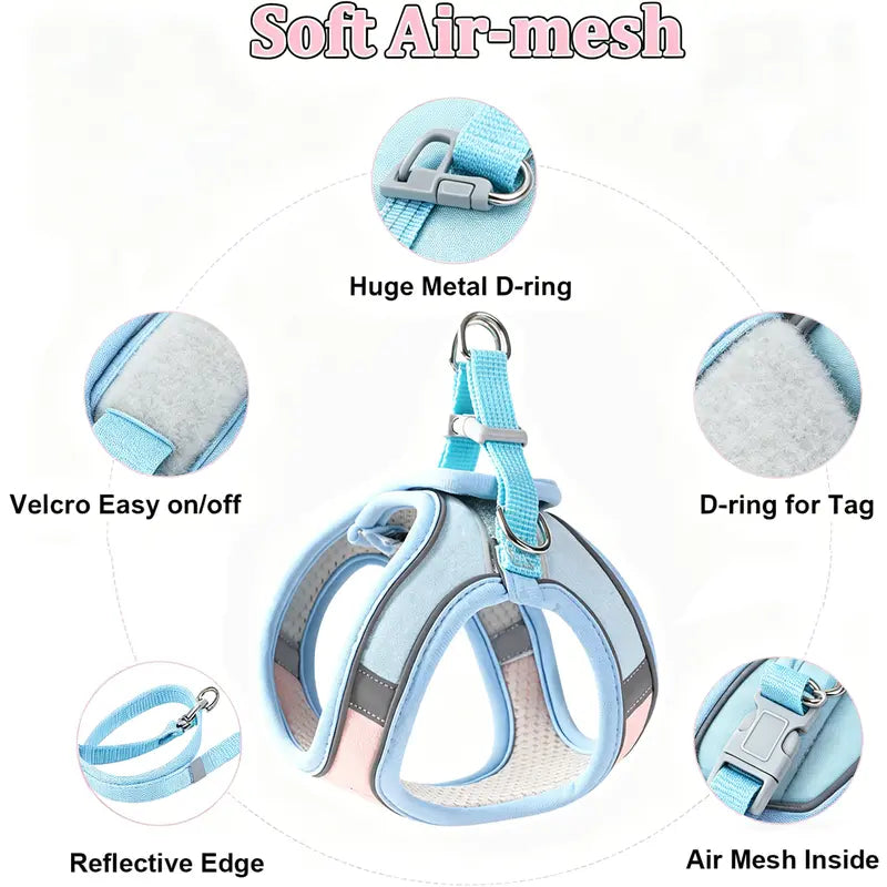 Escape Proof Cat Harness and Leash Set Pack - Adjustable, Soft Mesh Fabric, Lightweight, Sturdy Lock, Stress-Free for Small/Medium Cats (Solid Colors)
