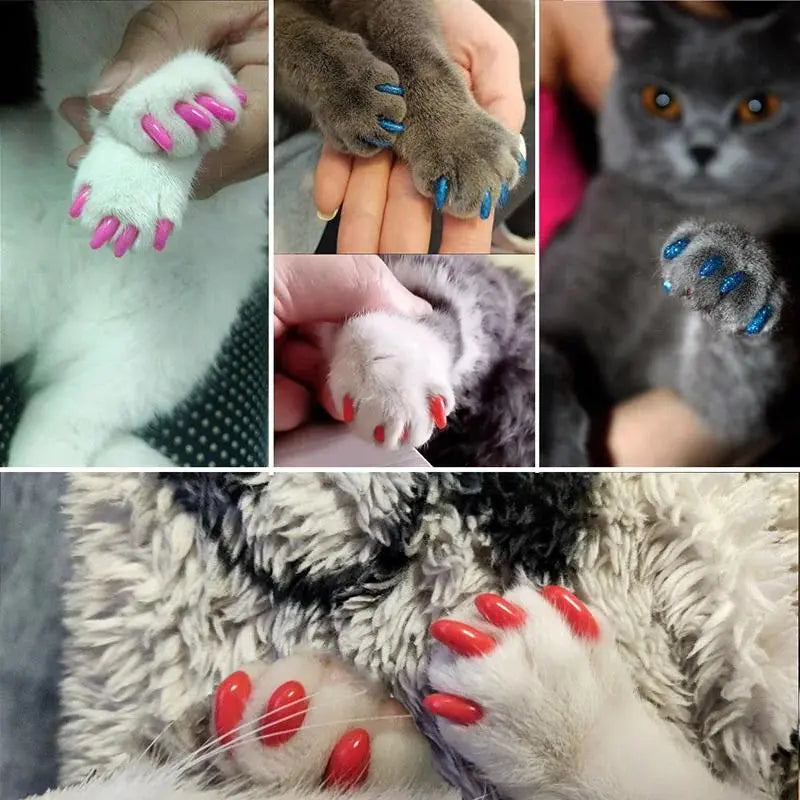 20Pcs High-Quality Rubber Cat Claw Covers - Soft Comfortable Pet Nail Protectors with Free Adhesive Glue, 1 Bag Nail Caps, Fits Snugly like a Glove, Safe Wear, Multi-Size for Kitten Grooming Supplies, Protects from Scratching