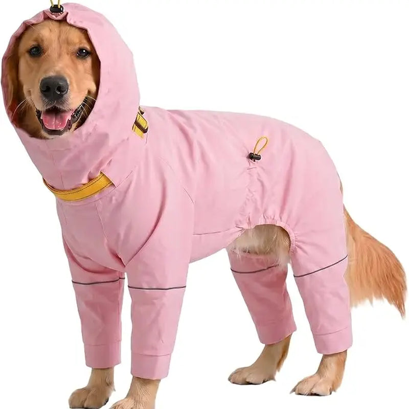Kuoser Dog Raincoat - Waterproof Outdoor Pet Clothing with Reflective Stripes, Adjustable Hood, Leash D-Ring, 8-Leg Design, Lightweight Fabric for Hikes, Full-Body Coverage for Small/Medium/Large Dogs (Pink, Black)