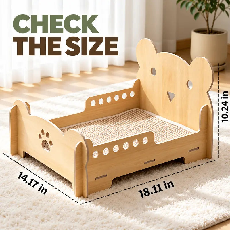 Sisal Cat Bed for Indoor Cats, Sturdy Wooden Cat Sofa Bed with Built-In Natural Sisal Scratching Surface, Cozy Pet Furniture