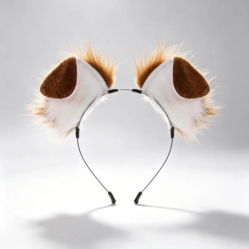 Adult Faux Fur Ears + Tail Set - Handmade Halloween Costume Roleplay Accessory, Adjustable Strap Waist Tail, Casual Soft Hair Headband for Secure Fit Parties