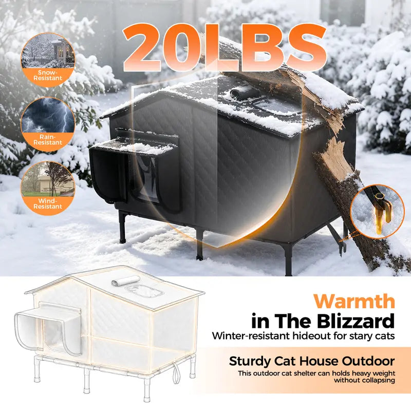 Petcozife Smart Heated Cat House for Indoor/Outdoor Use, Insulated Winter Shelter with 8-in-1 Temperature Control, Waterproof and Chew-Proof Design, FCC/UL Certified, One-Way Escape Door, Available in Medium/Large Sizes