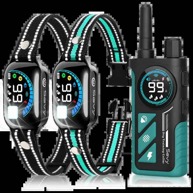 Sevy 2-Pack 2-In-1 Safe Dog Training Shock Collars - 3300FT Range, Waterproof, 4 Modes (Beep,Vibration,Static Shock,Auto Bark), 5-Stage Progressive Correction, Color Screen Remote, Rechargeable, Hiking Compatible for All Dog Sizes