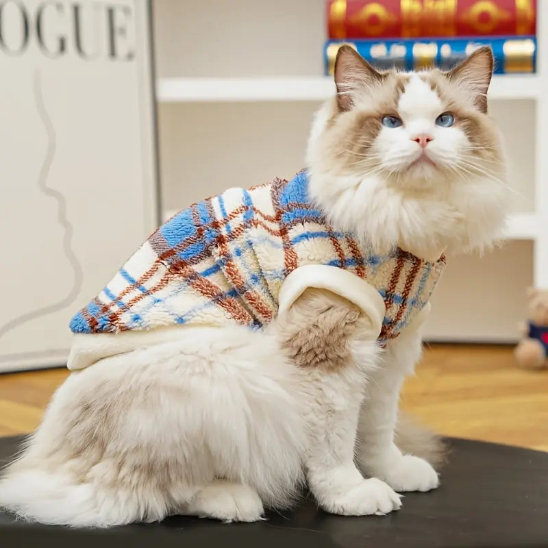 Plaid Dog Hoodie, Warm Fleece Pet Sweater with Leash Hole, Winter Dog & Cat Clothes for Small & Medium Dogs, Puppy Apparel for Cold Weather, Outdoor Walks, Daily Wear, Travel & Holiday Pet Outfits,Outdoor